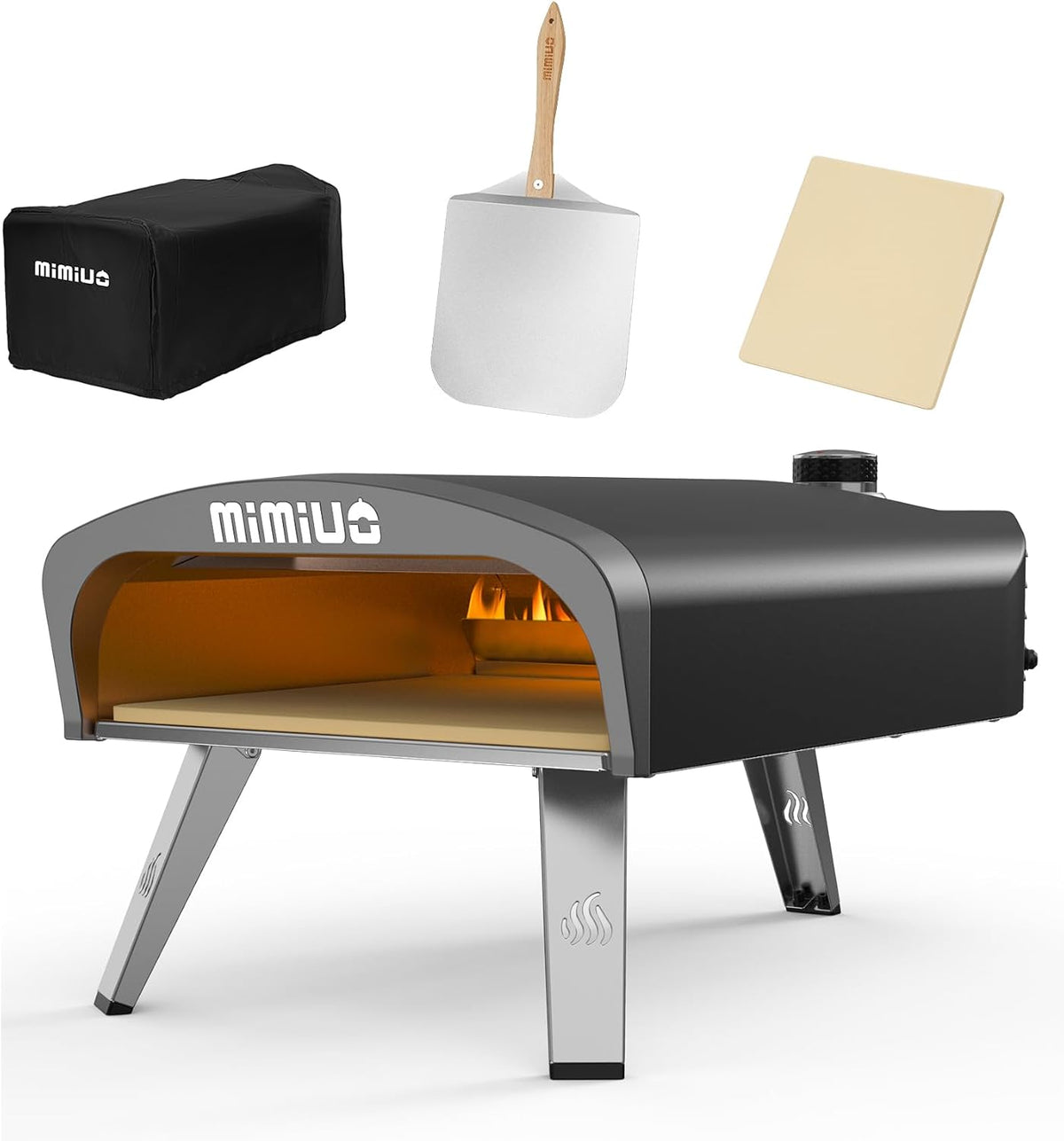 Mimiuo Pizzaofen, Schwarz, Tragbarer Gas mit Pizzastein & Pizzaschaufel