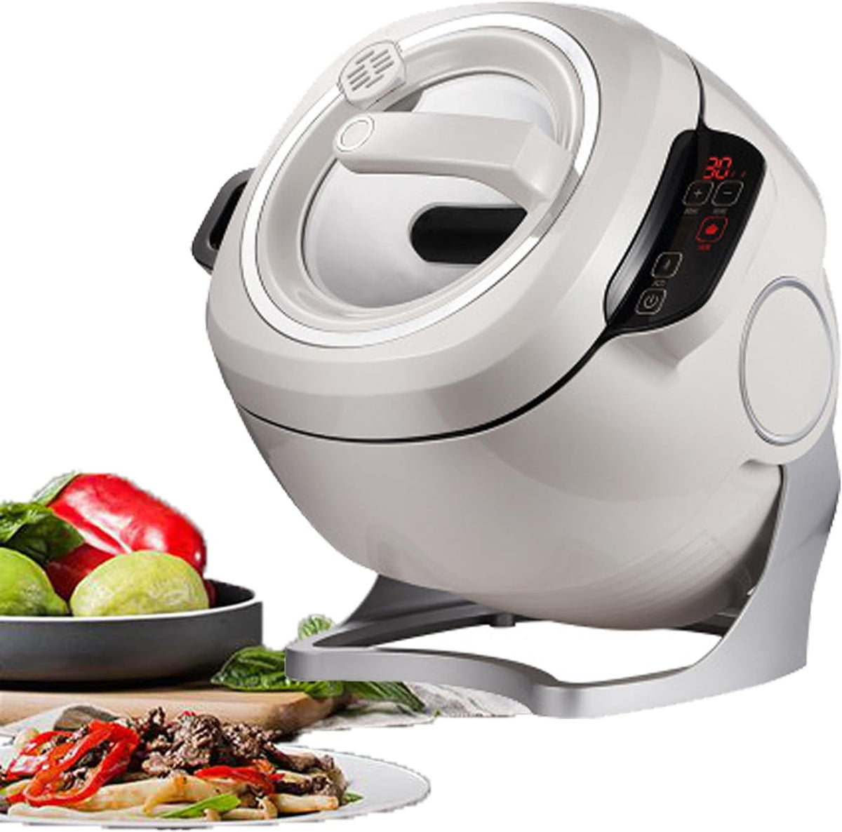 ZIXIAOS Multikocher, 6l, Grau, Intelligente Automatische Kochmaschine, Multifunktions-Rührbratmaschine Mit 360°-Drehung