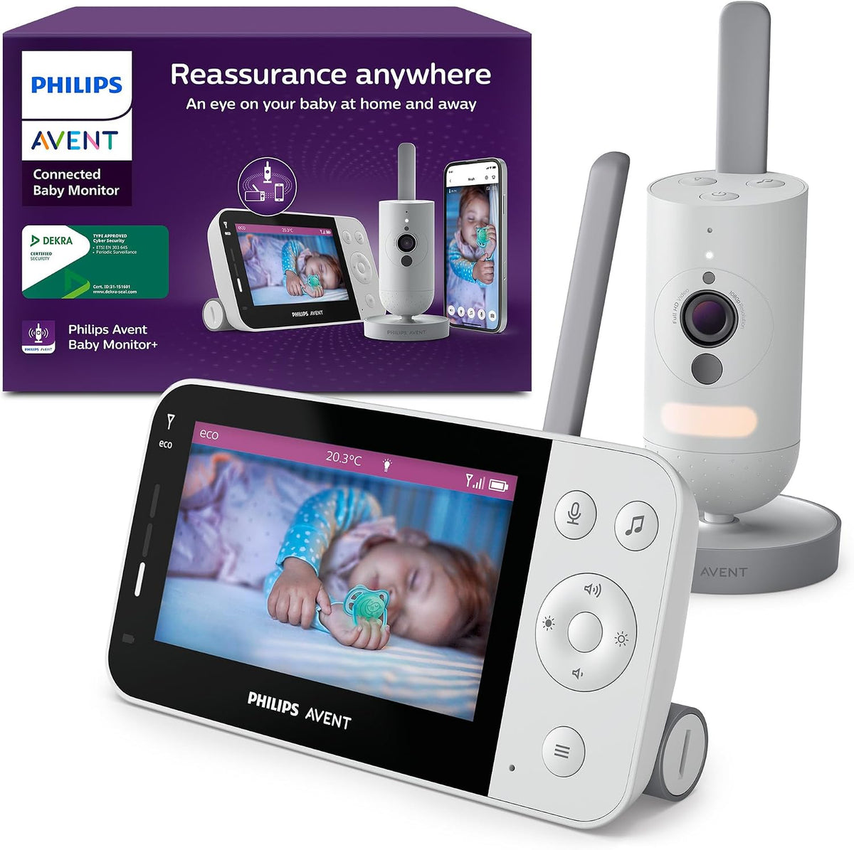 AVENT Kamera, Schwarz, Philips Connected Babyphone mit und WLAN, Infrarot-Nachtsichtfunktion, Schrei-Erkennung