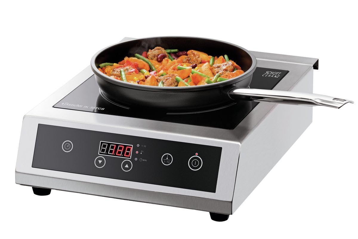 Bartscher Kochfeld, 3500 W, Silber/Schwarz, Induktionskocher IK 35TCS mit SCHOTT CERAN Kochfläche, Touch-Bedienung