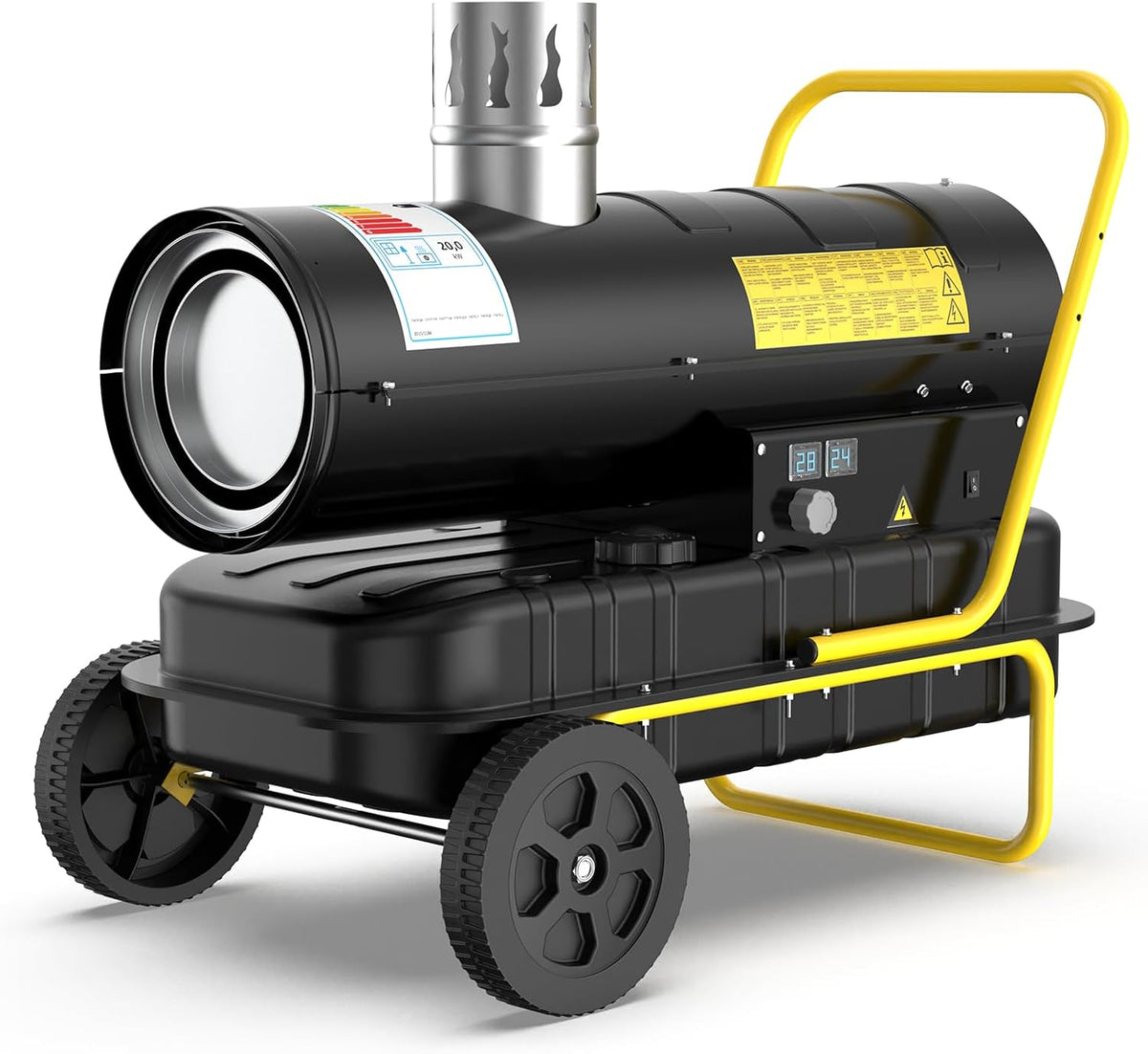 DAHTEC Ölheizungen, 20 kW, 38 L, Schwarz, Indirekte Diesel Heizkanone mit Abgasrohr - Grosstank