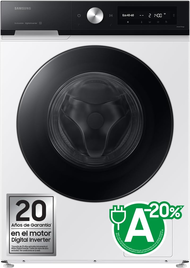 Samsung Waschmaschine, 9 kg, Schwarz/Weiss, WW90DB7U94GEU3, AI EcoBubble, A-20% mit Super Speed 39, Selbstdosierung