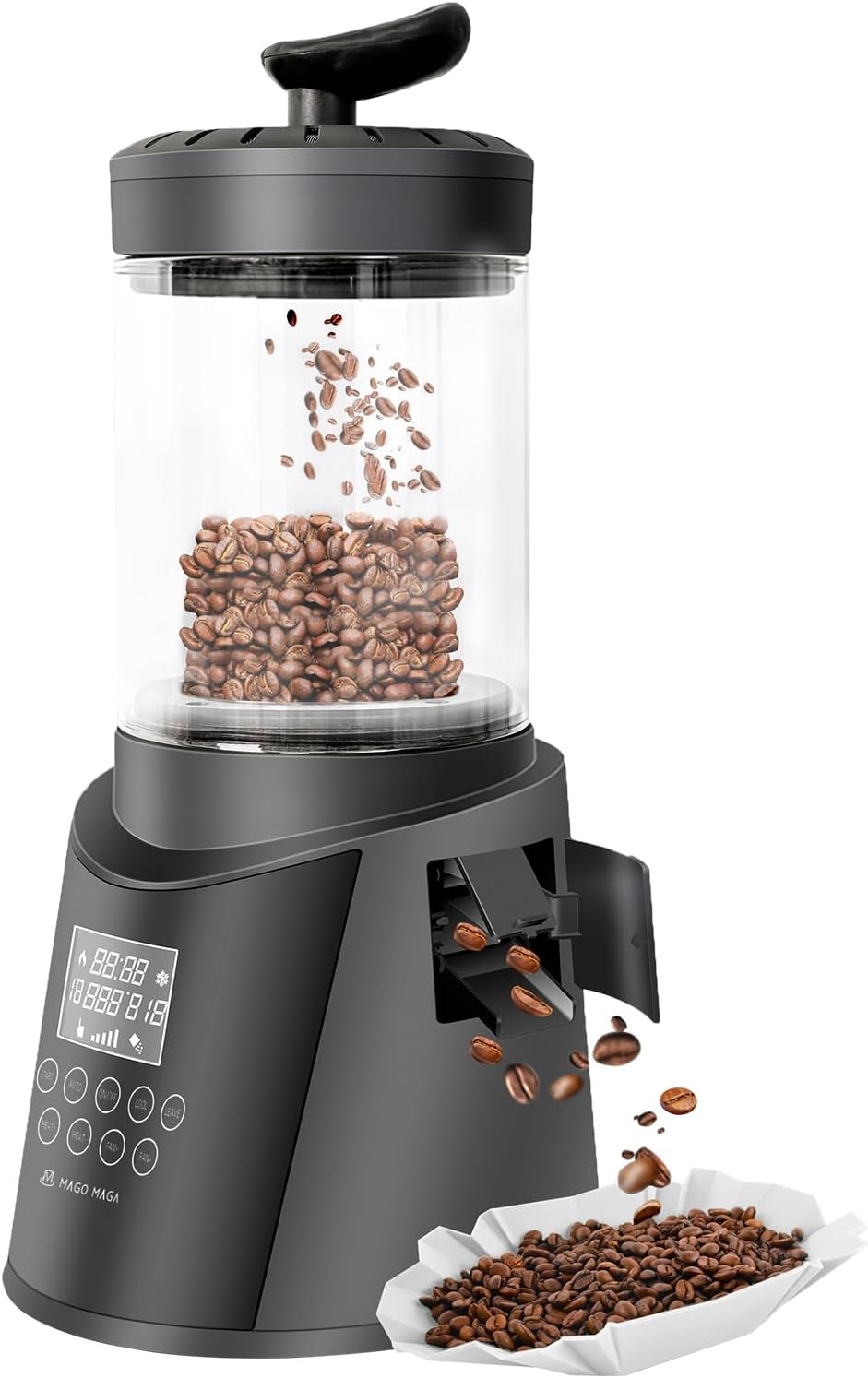 MAGO MAGA Kaffeeröster, 230 V, Grau, Smart Home Kaffeebohnenröster, digitales Display, automatische und manuelle Modi