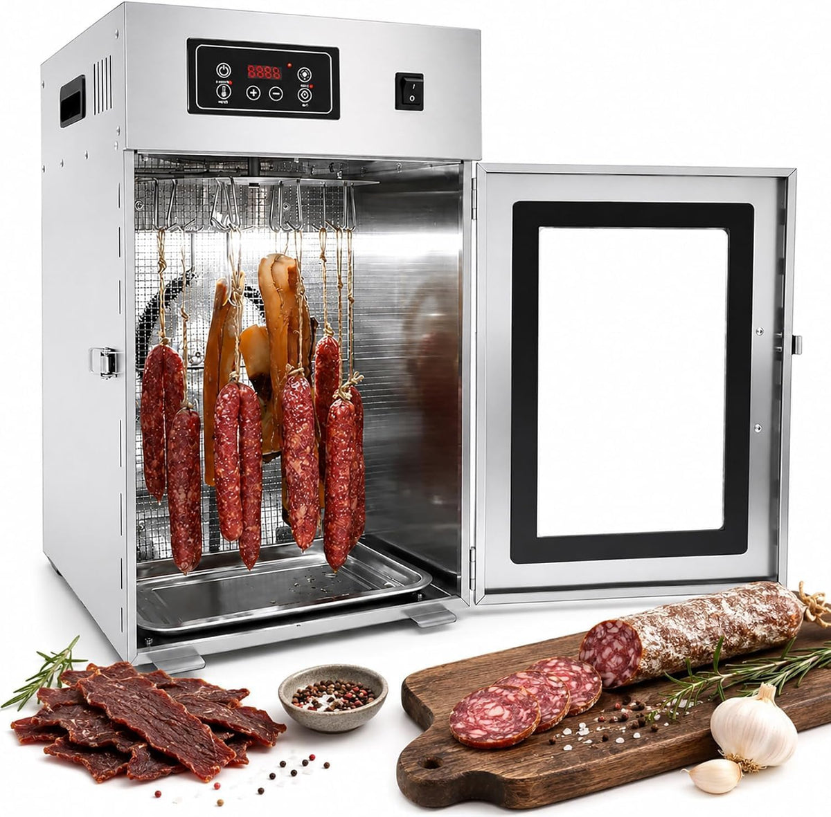 Suyaoquant Reifeschrank, Silber, Dry Aged Aus Edelstahl, 360° Rotation Rotary Meat Dryer Mit Digitaler Zeitschaltuhr