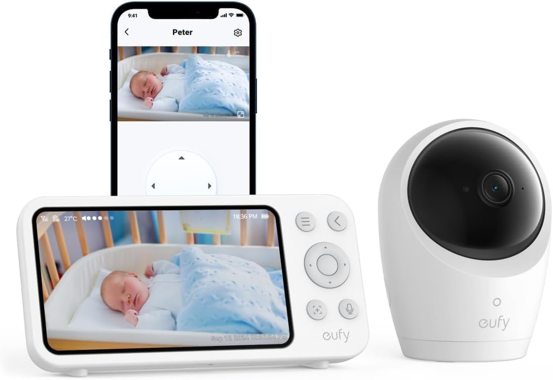 eufy Security Überwachungskamera, Schwarz, Babyphone mit Kamera E20, Aussen, 2K HD, 4× Zoom, Ultraklare Nachtsicht