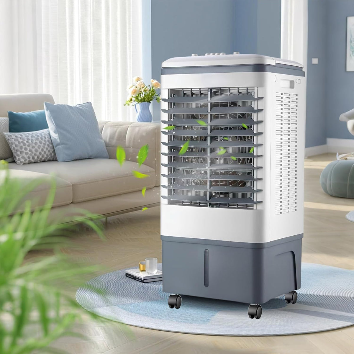 20 L Mobiles Klimagerät, 20 L, Weiss, Verdunstungsluftkühler, 2000m3/h Luftbefeuchter mit 120 ° Oszillation &, 5H Timer