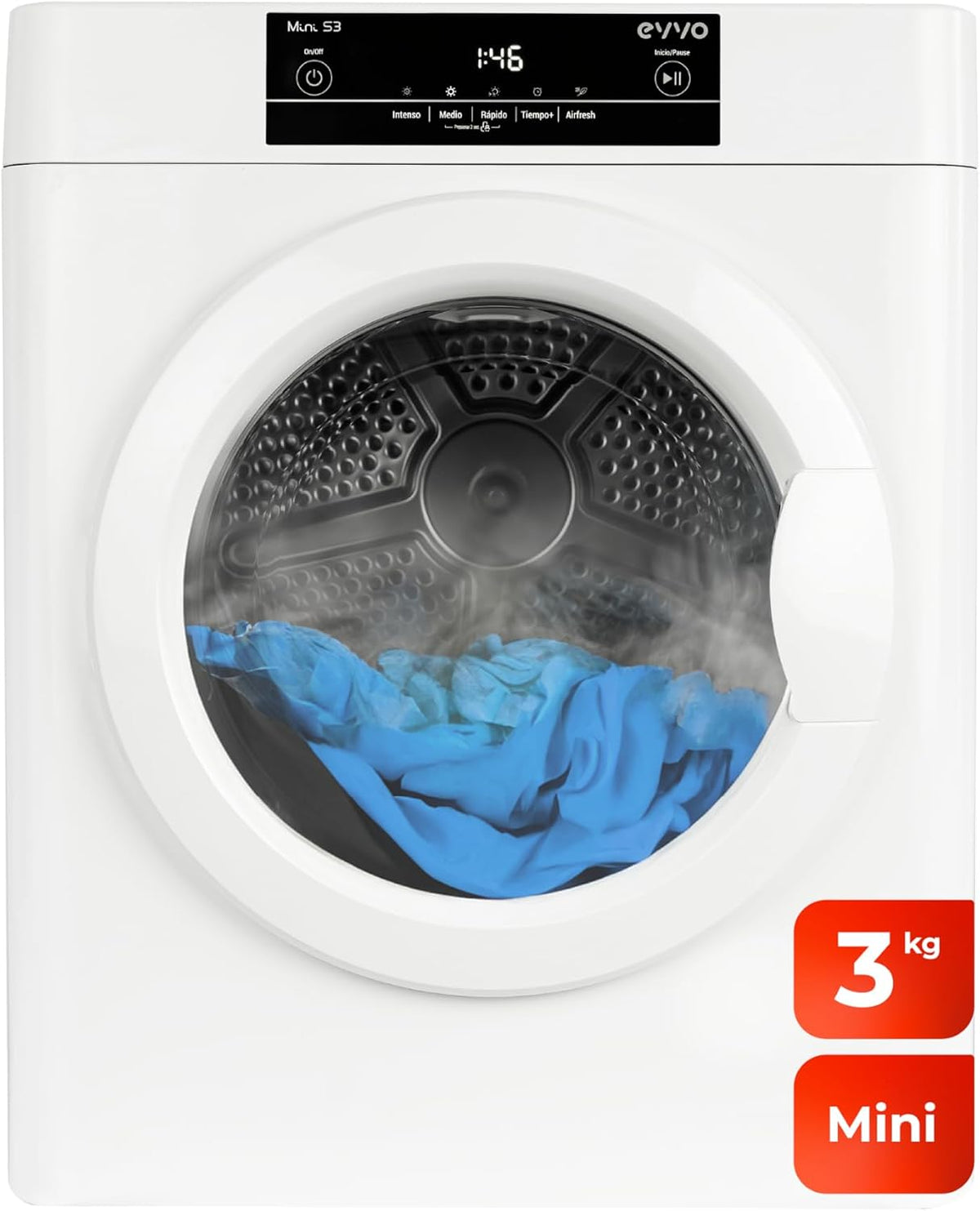 EVVO Wäschetrockner, 3 kg, Weiss, Mini S3, spanische Marke, Kapazität:, keine Installation erforderlich, tragbarer Trockner