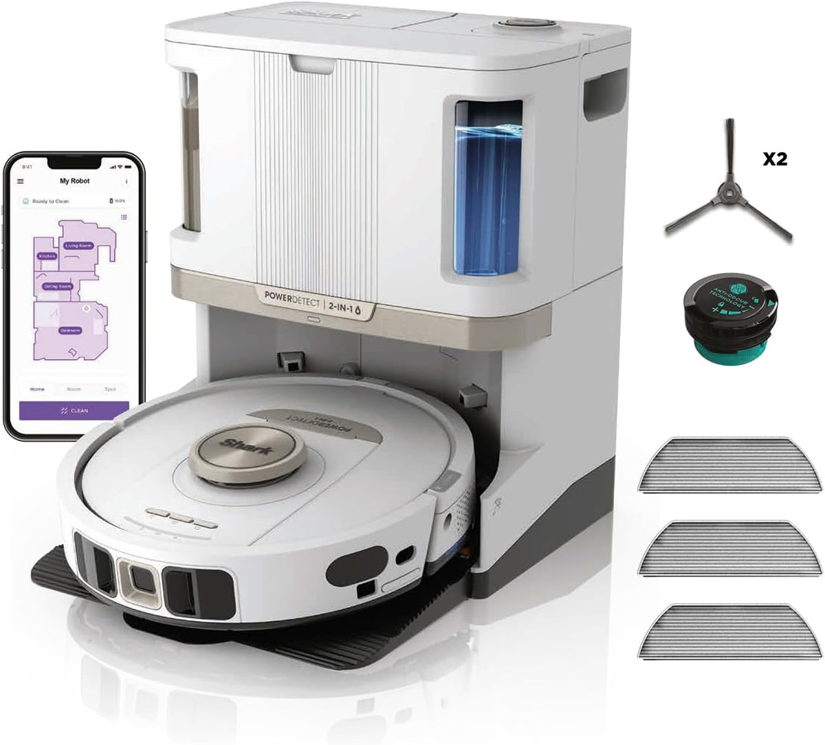 Shark Saugroboter, Weiss, PowerDetect 2-in-1-Saug- & Wischroboter, NeverTouch Pro 60 Tage, Selbst-Entleerung, Befüllung & -Reinigung
