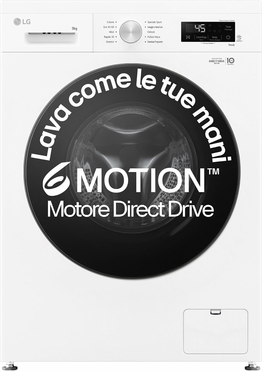 LG Waschmaschine, 9 kg, Weiss, F4NX1009NWB Frontlader Serie X1, Klasse A, 1400 Umdrehungen, Wi-Fi, 6 Motion Direct Drive
