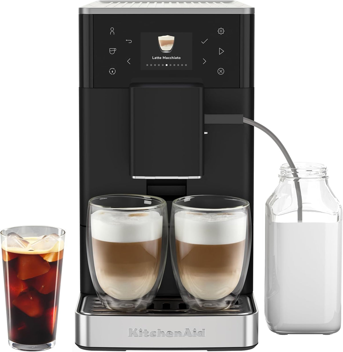 KitchenAid Kaffeemaschine, 18 Bar, 6 cm, Schwarz/Silber, KF3 Kaffeevollautomat, AutoMilk-System, IntelliGrind-Mahlwerk