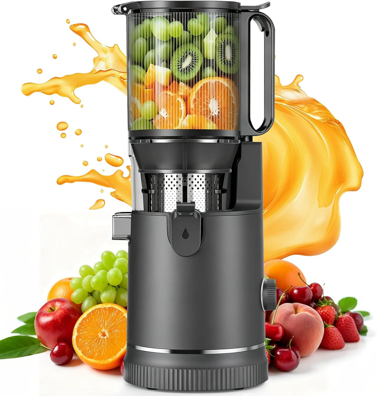 XTKKGFBIR Mastizier-Entsafter mit einer Schnecke, 152 mm, 400 W, Grau, Entsafter Slow Juicer, Extra Grosser Einfüllschacht für Ganze Früchte