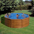 Paradies Pool Stahlrahmenpool, 460x120 cm, 0,4 mm, Holz/Blau, ® Gre Giant rund (Ø x H), Stahlwandbecken Holz, Poolplane in blau
