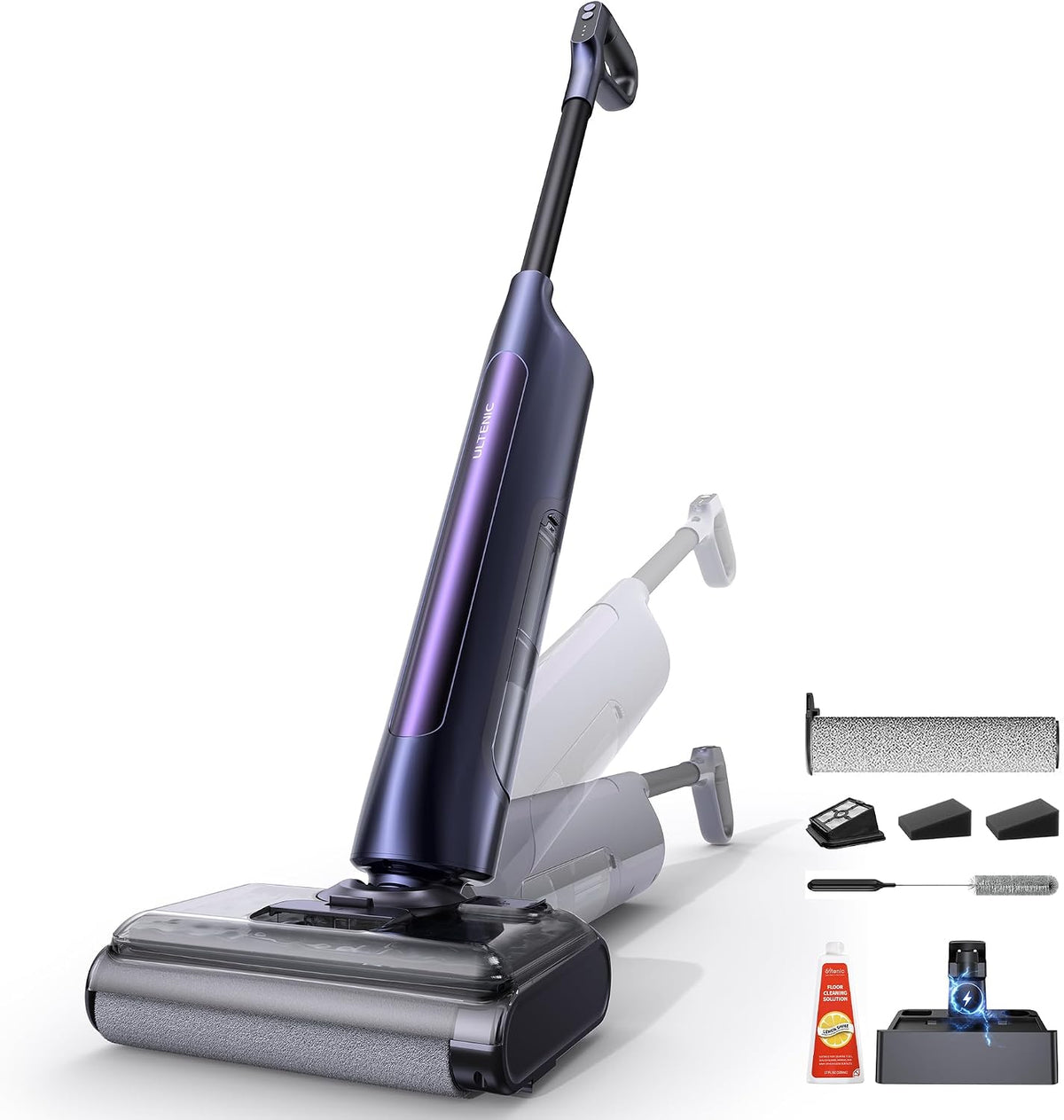 Ultenic Sofa, Schwarz, Nass Trockensauger, 180° Lay-Flat Saugwischer Kabellos, 55 Min Laufzeit, Selbstreinigung