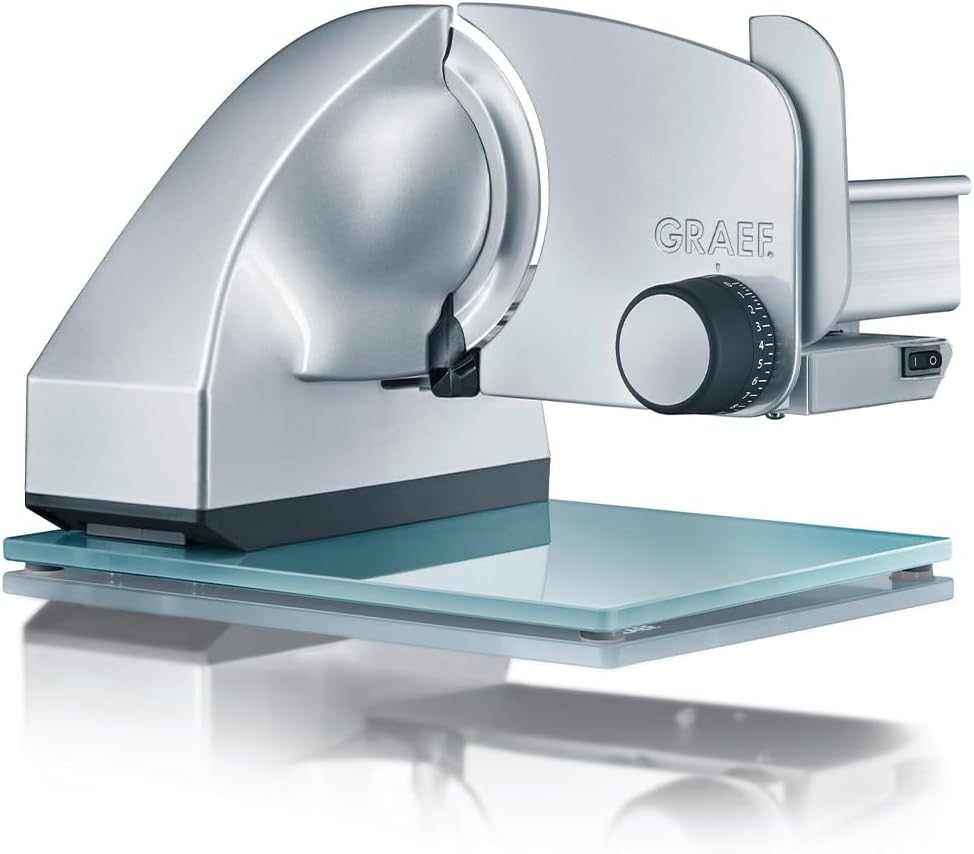 GRAEF. Schlitten, 170 mm, Silber, Allesschneider MASTER M80, glattes Edelstahlmesser Ø, neigbar bis 30°, Dauerfunktion