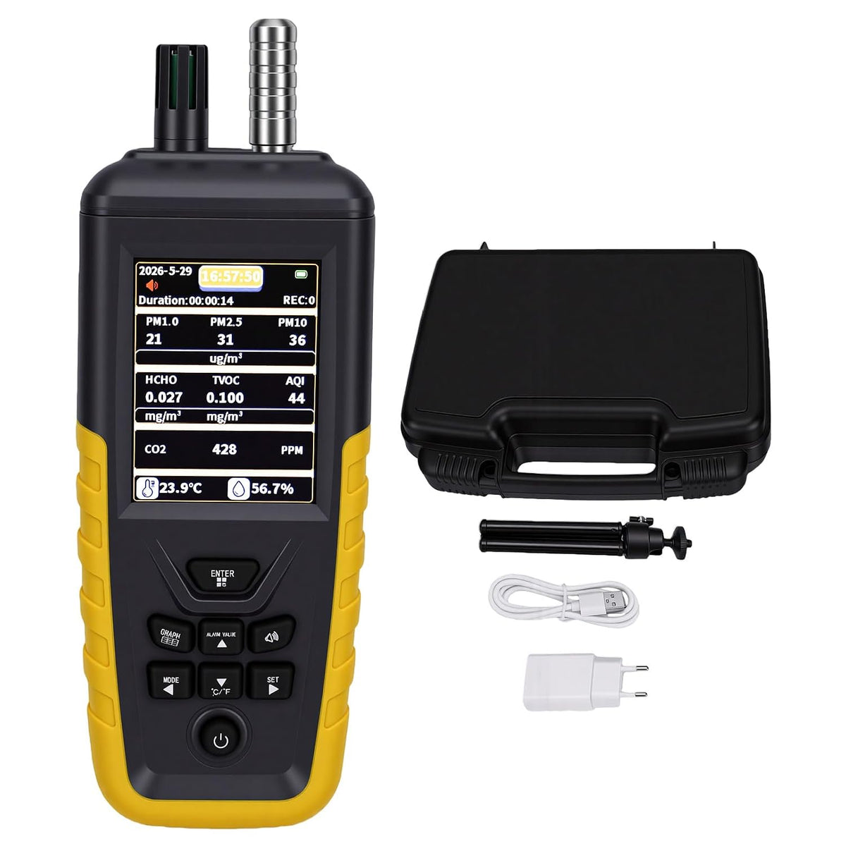 ZAICOLER Monitor, ca.22 x 8 x 3 cm / 8,7 x 3,1 x 1,2 Zoll, Schwarz, Tragbarer Luftqualitätsmonitor für Wohn und Büroräume Misst