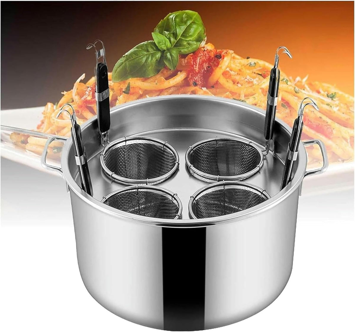 Pastatopf Kochtöpfe, Silber, multifunktionaler Edelstahltopf mit 4 Siebeinsätzen, Spaghettitopf für die heimische Küche