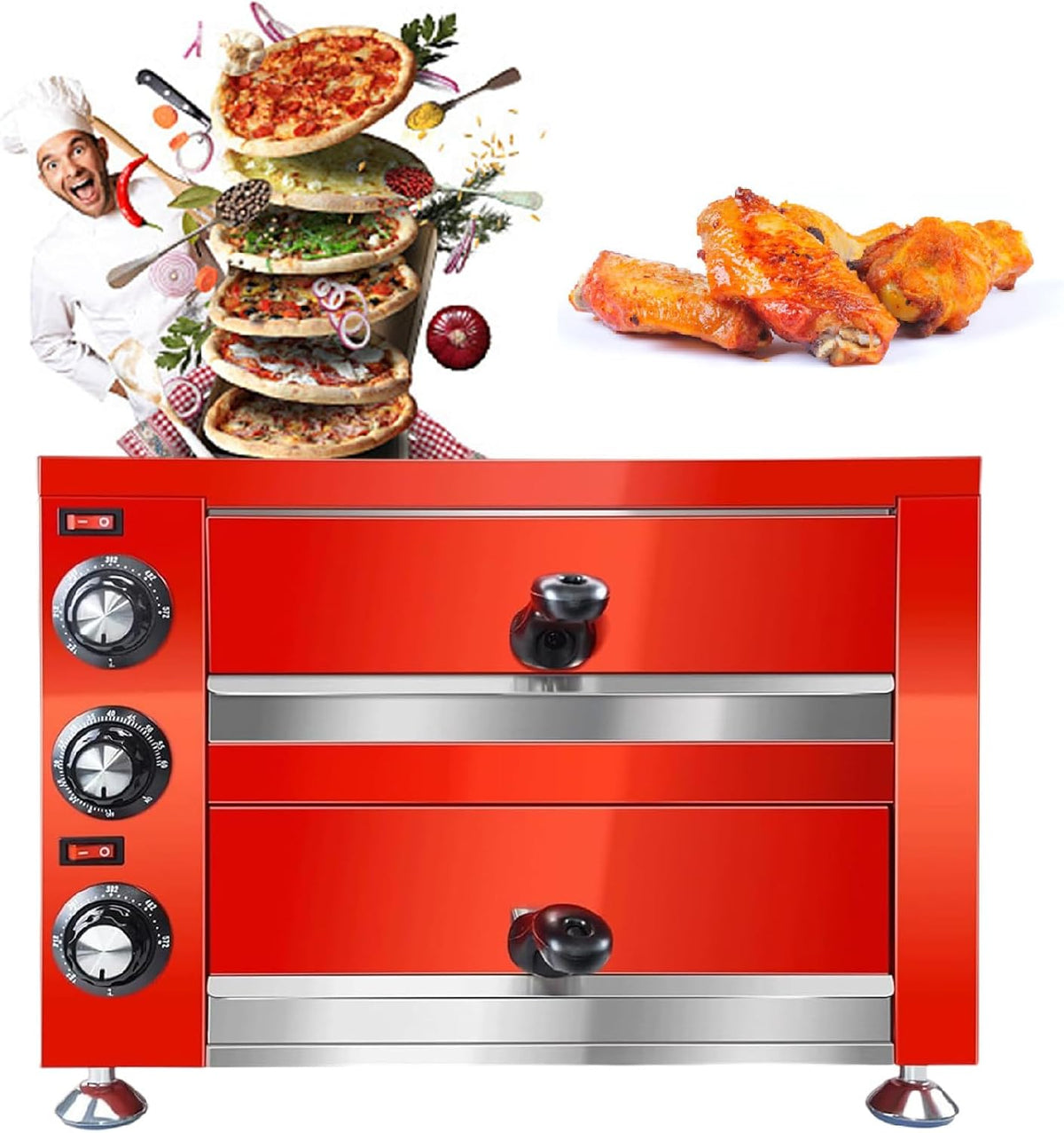 XEEAOFE Pizzaofen, 1100 W, 110 V, Silber, Elektrischer FüR Den Innenbereich, 12-Zoll-Arbeitsplatten- FüR Den Gewerblichen Gebrauch
