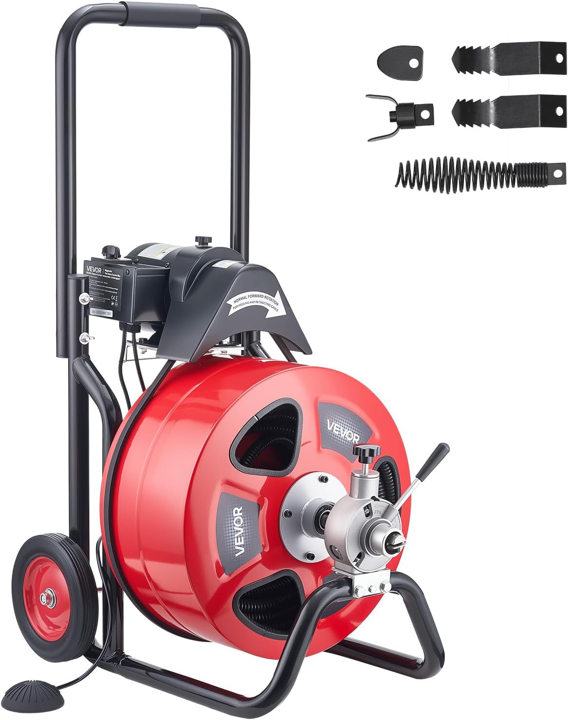 VEVOR Rohrreinigungswellen, 200 mm, 19 mm, 30m, Grau, Rohrreinigungsmaschine mit Automatischem Vorschub, x Rohrreinigungsspirale mit Rollen