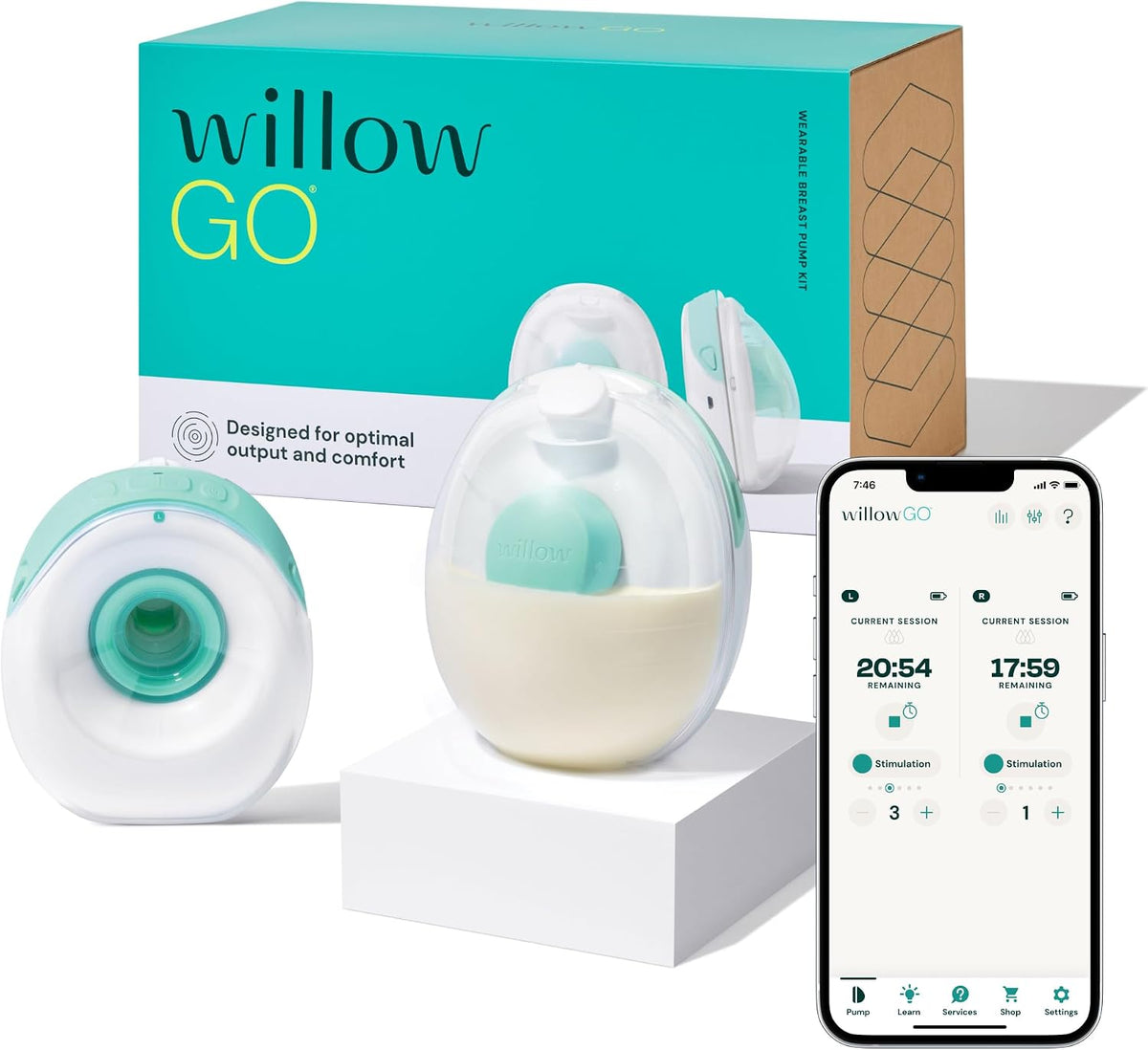Willow Brustpumpen, 24 mm, 21 mm, Schwarz, Go Tragbare Milchpumpe, freihändige doppelte elektrische Milchpumpe