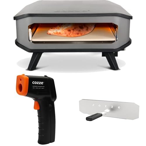 cozze Pizzaofen, Silber, Gas- -Set: 17' Ofen mit Stein, Infrarot-Thermometer, Abdeckung & Edelstahltür