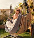 Izabell Hängesessel, Beige/Grau, mit Stahlgestell und Grossen Kissen, XXL Schaukelstuhl und Hängematte für Indoor & Outdoor