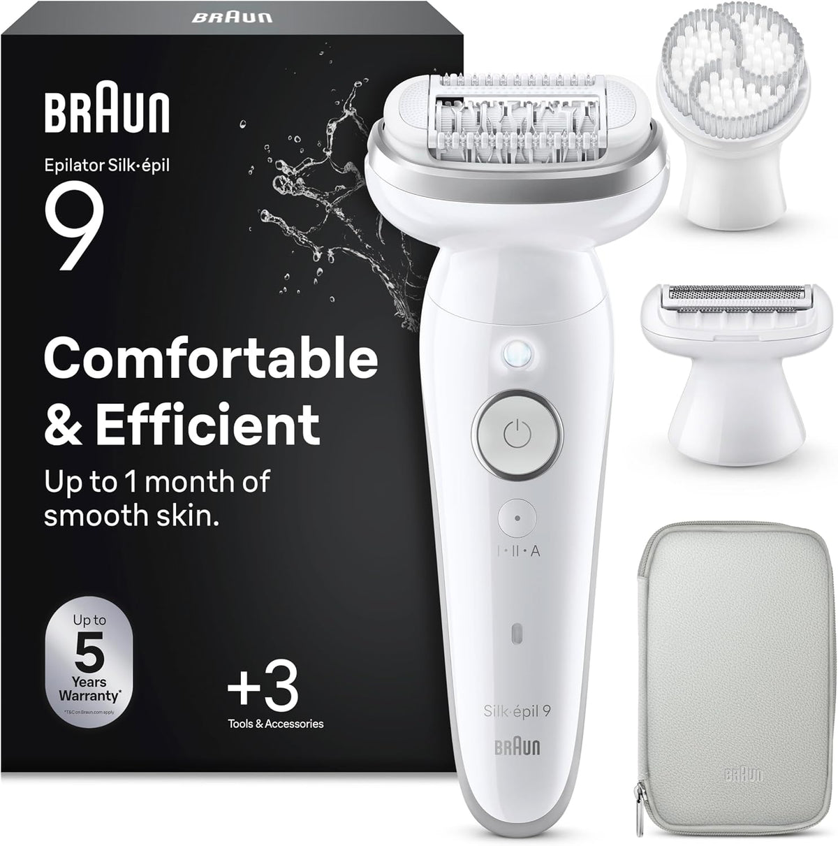 Braun Elektrorasierer, Braun, Silk·épil 9 Elektrischer Epilierer für Damen, mit Trimmerkamm, Peeling-Bürste und Hülle