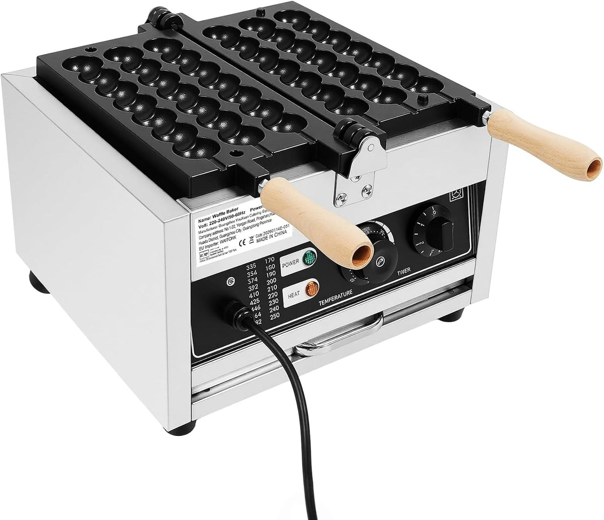 Gdetnysty Waffeleisen, 1500 W, Silber, Edelstahl Antihaft-Pfanne Kommerzielle, Einstellbare Temperatur 50-300°C Drehwinkel 180° Geeignet