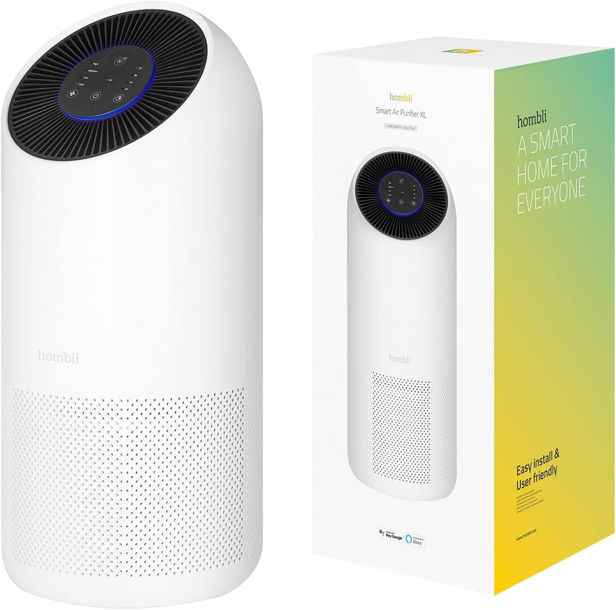 Hombli Dunstabzugshaube, Weiss, Smart Air Purifier XL mit 3 Lagen-Filterung, HEPA 13, Luftreiniger, ultraleise, App