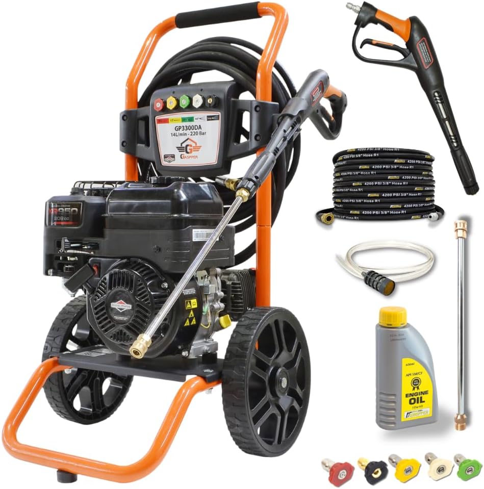 WASPPER Hochdruckreiniger, 220 bar, 14 l, 10 m, Schwarz, Benzin 3200 PSI, Briggs & Stratton XR950 Motor 6, 3 HP
