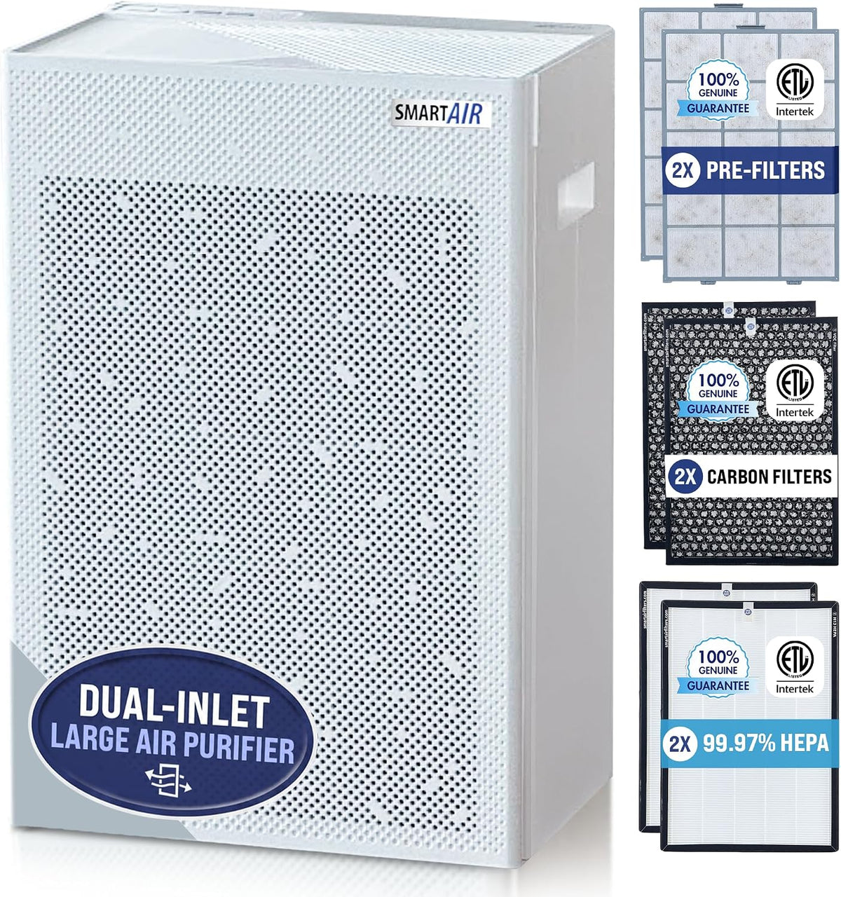 Smart Air Dunstabzugshaube, Weiss, SA600 Luftreiniger, Hochleistungs-HEPA-Luftreiniger mit doppeltem Eingang