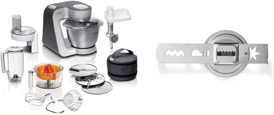 Bosch Hausgeräte Universalküchenmaschinen, 1,25 L, 3,9 L, Silber, Küchenmaschine Serie 6 MUM56340, Schüssel, Mixer & MUZ45SV2 Spritzgebäckvorsatz