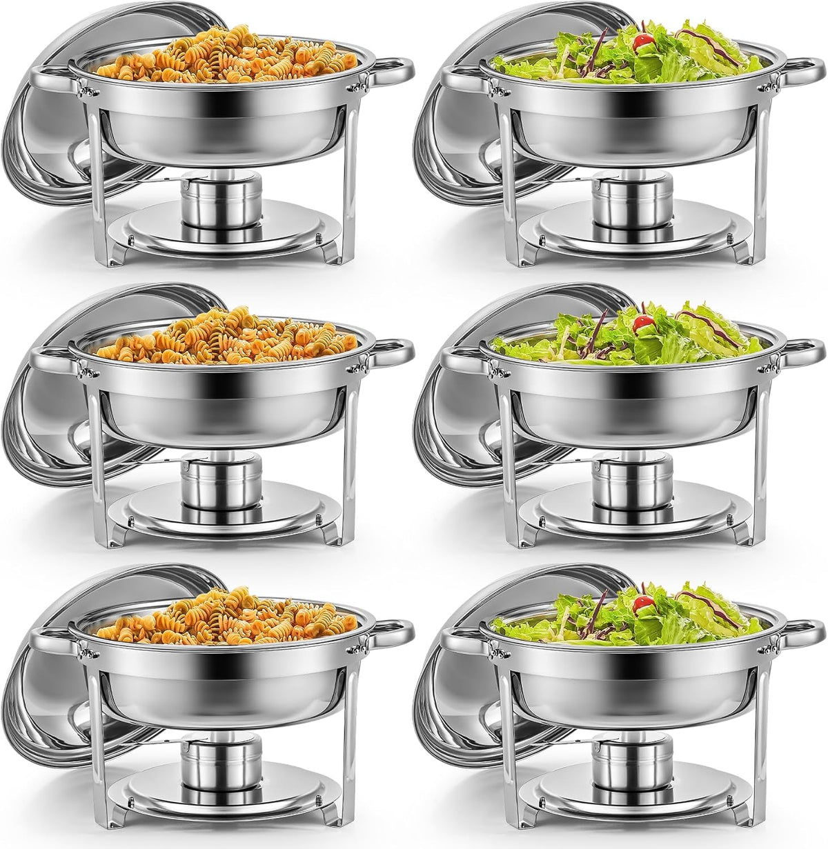 Wilprep Buffetschrank, 5 L, Silber, 6er-Set Rund Chafing Dish Set, Edelstahl-Speisenwärmer, Suppenwärmer & Bain Marie
