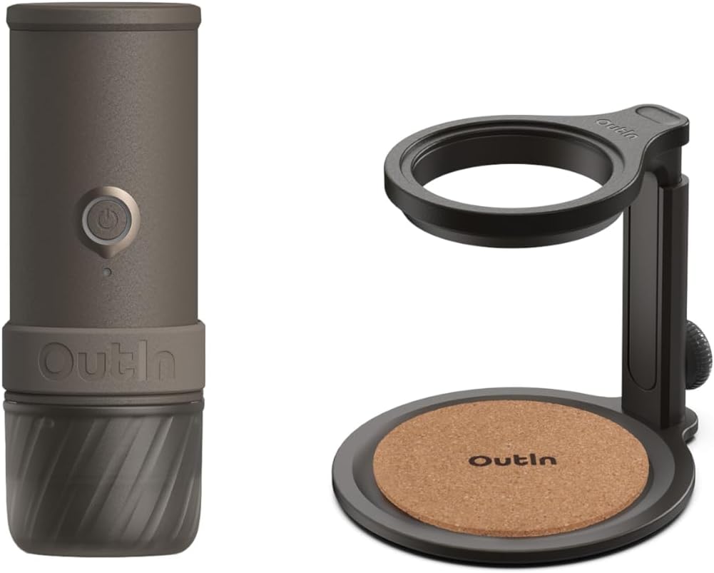 OutIn Kaffeemaschine, Schwarz/Silber, Mino Tragbare Elektrische Espressomaschine Abnehmbarer