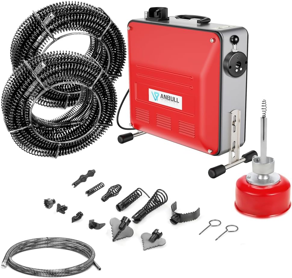 Anbull Rohrreinigungszubehör, 14.5m, 850 W, 22 mm, 16 mm, Schwarz, elektrische Rohrreinigungsmaschine mit 14m Ø22 mm