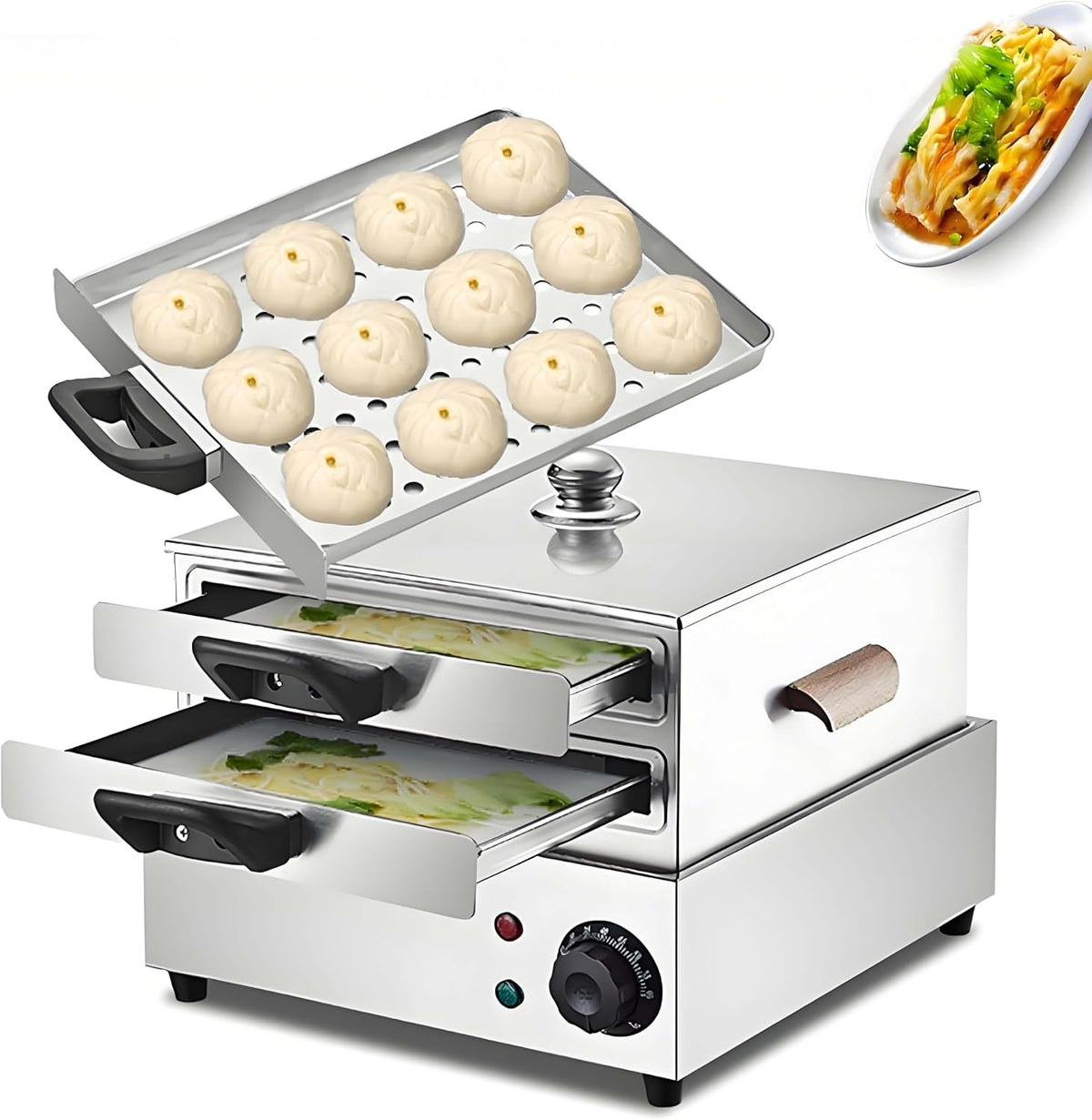 GUTYGIO Elektrische Dampfgarer, 2000 W, Silber, Dampfgarer für Reisnudelrollen aus Edelstahl, multifunktionaler elektrischer Dampfgarer