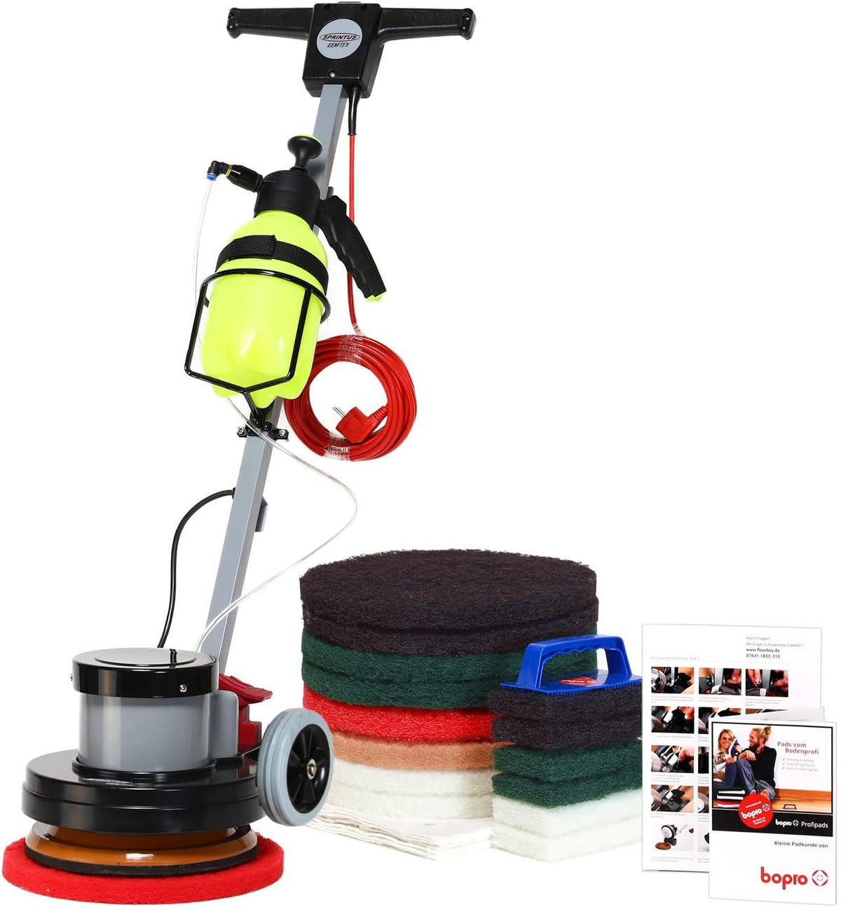 bopro Poliermaschinen, 12 Zoll, Schwarz, Floorboy® Z12C Starterset mit Reinigungs-, Einscheiben - und Poliermaschine mit Tank