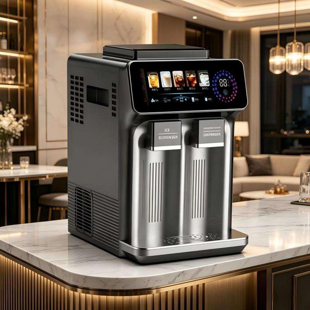 WEIZIIA Eiswürfelmaschine, 15 kg, Edelstahl/ABS/PP/PC, Schwarz, für die Arbeitsplatte, 3-in-1-Gerät mit Smoothie- und Wasserspender