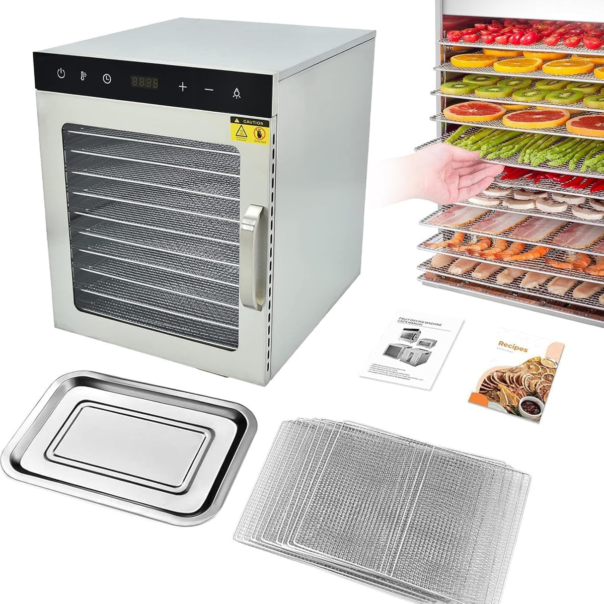 QUSYZD Dörrautomaten, 800 W, Grau, Dörrgerät für Fleisch, 10 Tabletts, elektrischer Lebensmitteltrockner, Gefriertrockner für Zuhause