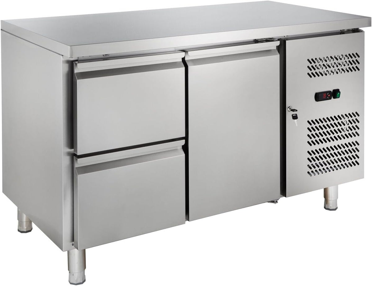 GastroHero Kühltheke, Silber, Kühltisch, 1 Tür, 2 Schubladen, 1 Boden, Edelstahl GNH2120TN