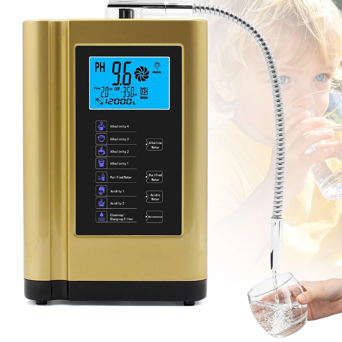 WBDBINGL Wasseraufbereiter, 8000 Liter, Gold, Wasserionisierer und, pH 3.5, 10.5 Alkaline Säure Wassermaschine