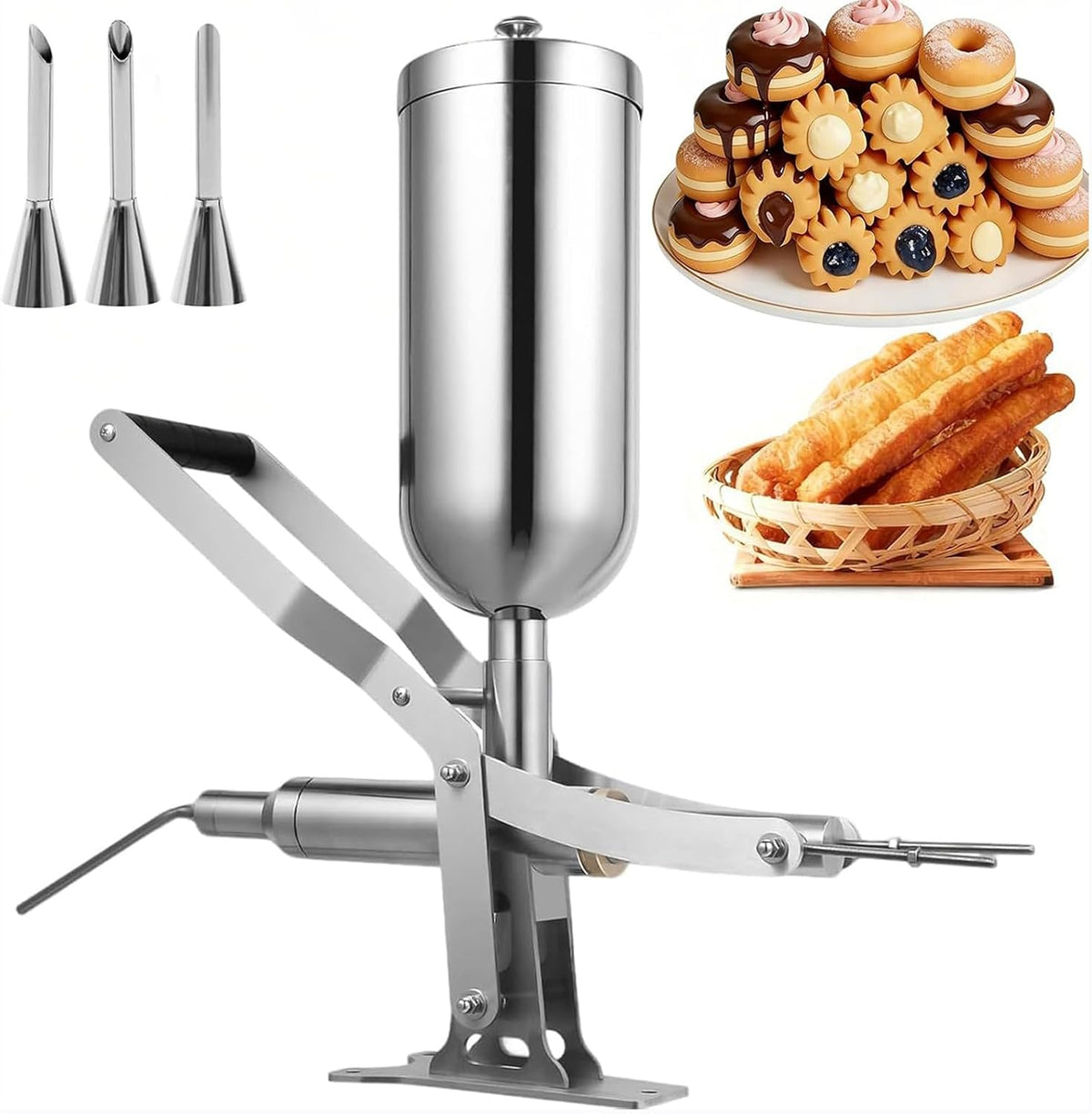 5 L Donut-Maker, 5 L, Silber, Churros Maker Machine, Manuelle Churro Presse Edelstahl Churrera für Frittieren