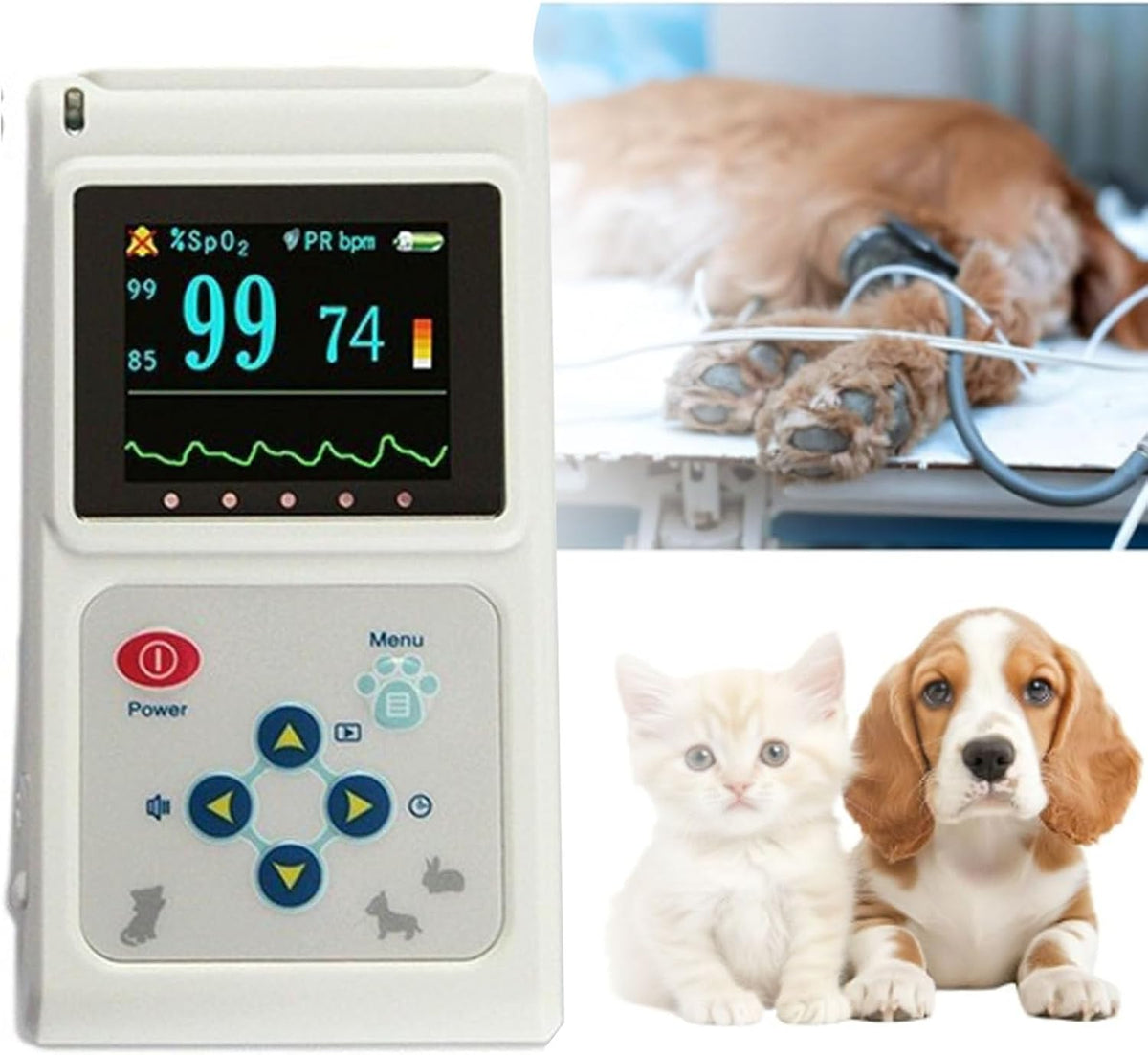 Oiyekntd Oximeter, Schwarz, Veterinär-Pulsoximeter für Hunde, Katzen, Haustiere, Familien- und Tierkliniken, Ohr-/Zungen-SpO2-Sensor