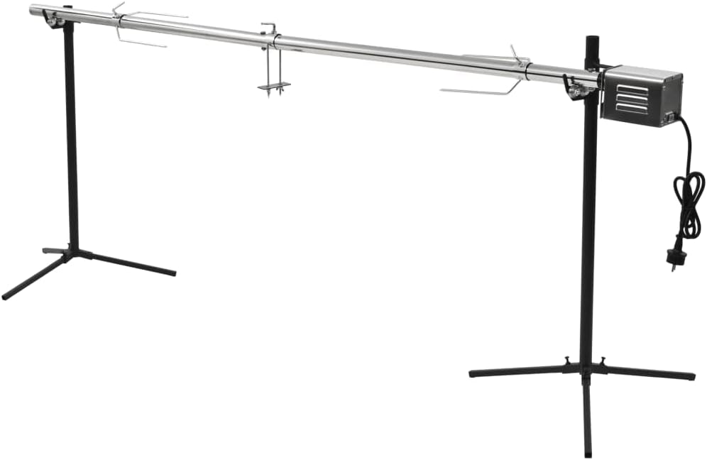 GPUTYGHN Holzkohlegrill, 207x45x81 cm, 15 W, Edelstahl, Silber, Motorisierter Grillspiess Edelstahl