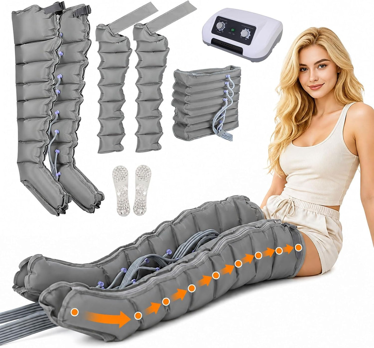 ZHNANDAMAI Fussmassagegeräte, Schwarz, Lymphdrainage Gerät Beine, Kompressionsmassagegerät mit 8 Luftkammern, Einstellbarer Druck 30
