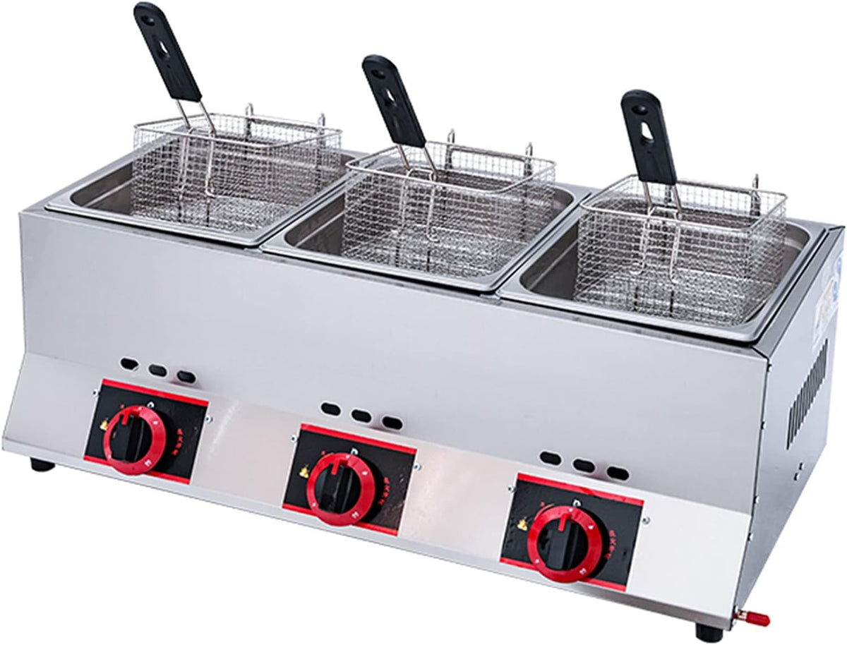 HMASNSEIY Heissluftfritteuse, Edelstahl, Silber, Multifunktions-Gasfritteuse, Professionelle LPG-Gasfritteuse Aus Edelstahl