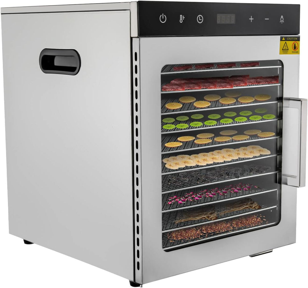 SHZICMY Dörrautomaten, 800w, Rostfreier Stahl, Silber, 800 Watt Dörrautomat, Food Dehydrator mit 10 Edelstahlschalen LED Touch Control