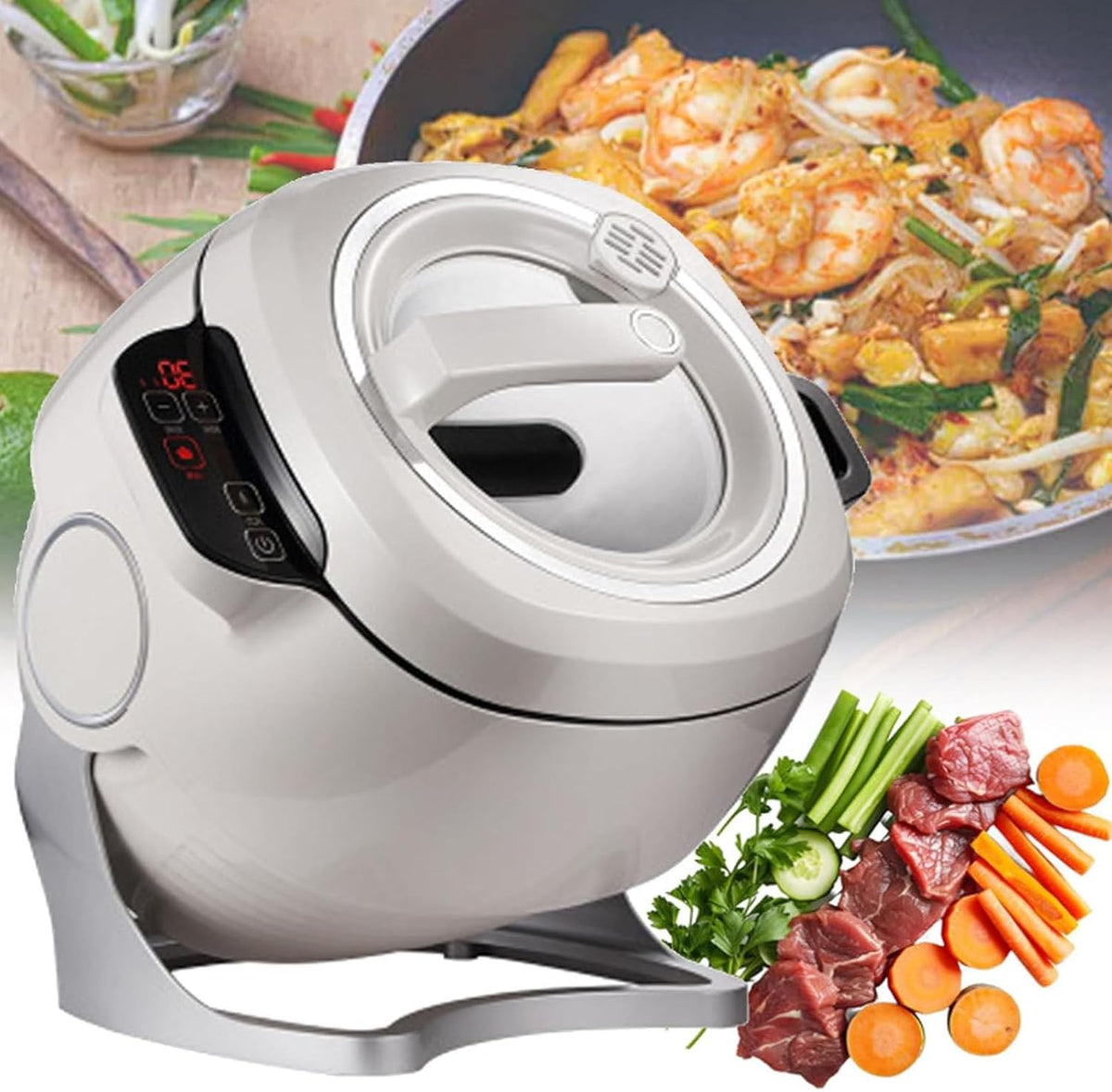 Oiyekntd Eismaschine, 2000 W, Grau, Automatische Kochmaschine, 6-Liter-Wok-Reismaschine mit automatischer Kochfunktion