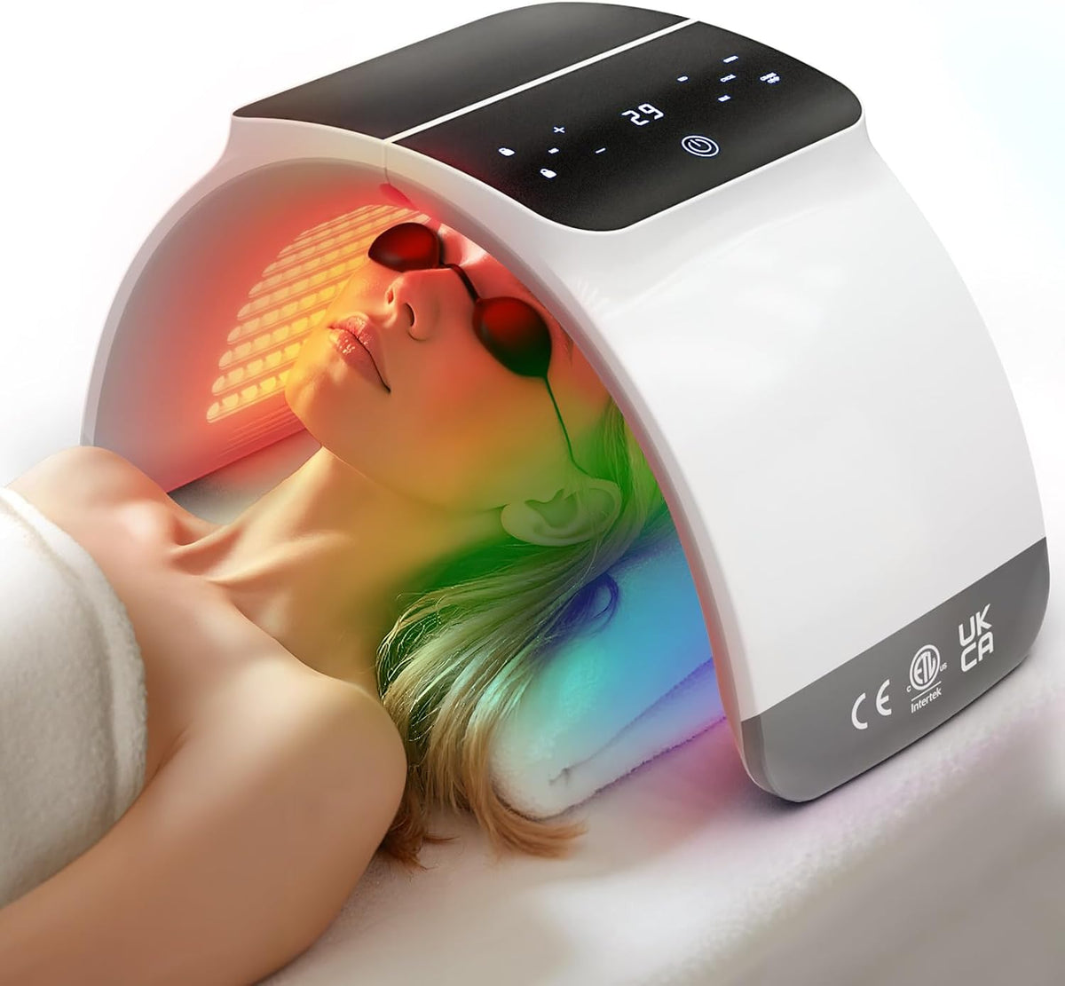 Bestqool Infrarottherapie, Schwarz, 6-Farben LED-Lichttherapiegerät für Gesicht und Körper, Mehrere LED-Lichtmodi mit Nahinfrarotlicht für Zuhause