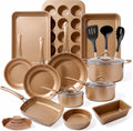 NutriChef Topf- & Pfannensets, Schwarz, Topf- und Pfannenset Induktion 20-teilig Marineblau, für gesundes Kochen und Backen