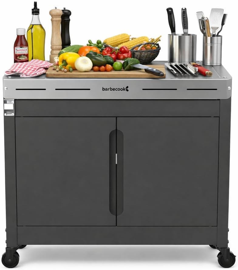 barbecook Gasgrill, 84 x 46 x 90 cm, Grau, Premium Buddy Outdoor grilltisch mit stauraum